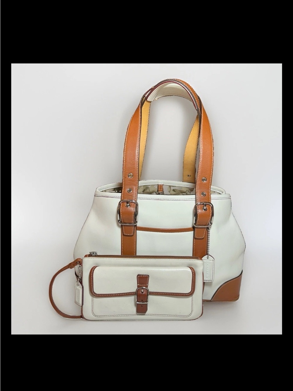 Coach Hamptons Gallery Carryall/Tote Wristlet Set, 2004-Style: (#7488) Cream/Tan
